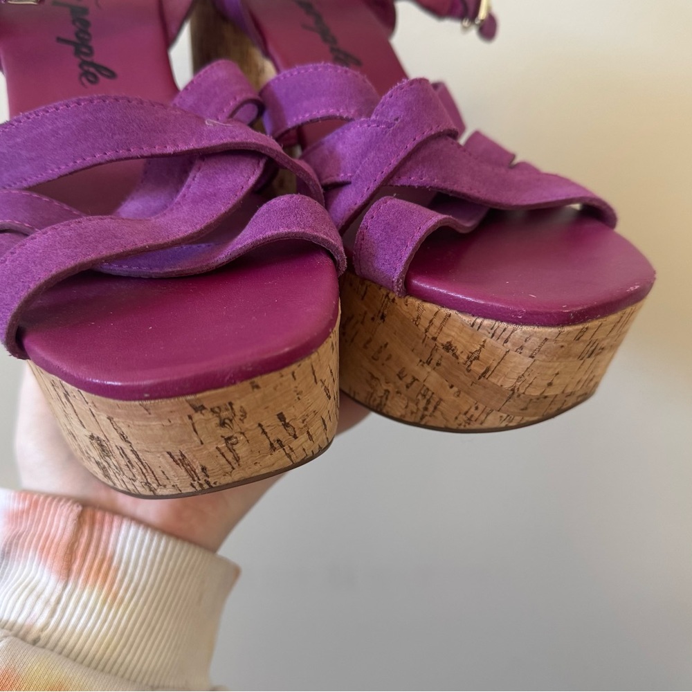 Free People Lisbon Platform Fuschia pink purple Cork Chunky heel sandals - Picture 5 of 8